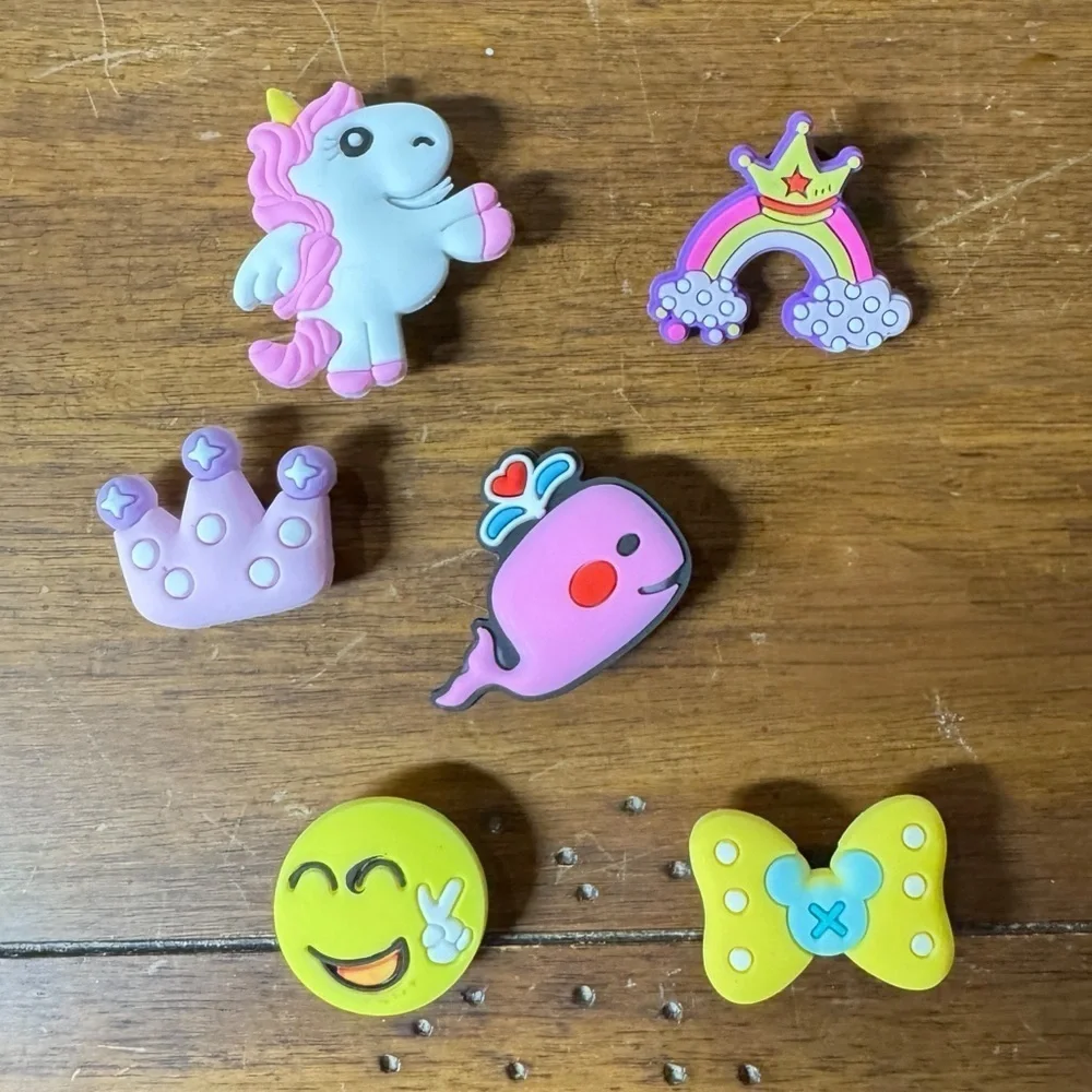 6ct Shoe Charms - Unicorn, Rainbow, Crown, Bow, Heart Whale, Smiley Face Emoji
